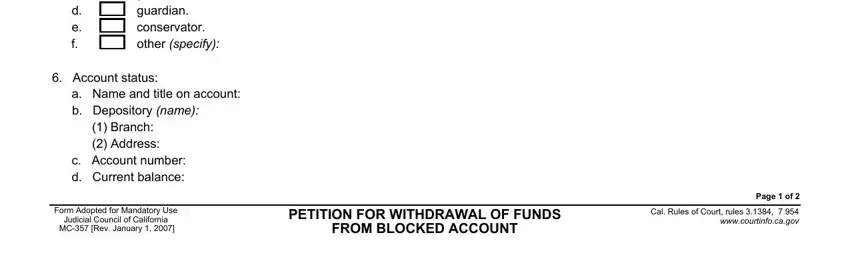 Filling out account petition online step 3