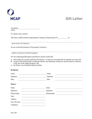 Mcap Gift Letter Form Preview