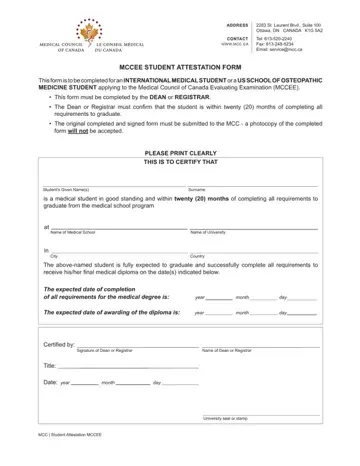 Mccee Student Attestation Form Preview