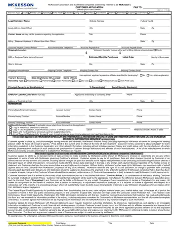 Mckesson Customer Application Form Preview