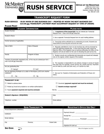Mcmaster University Transcript Form Preview