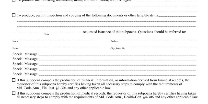 Filling in maryland form subpoena stage 2