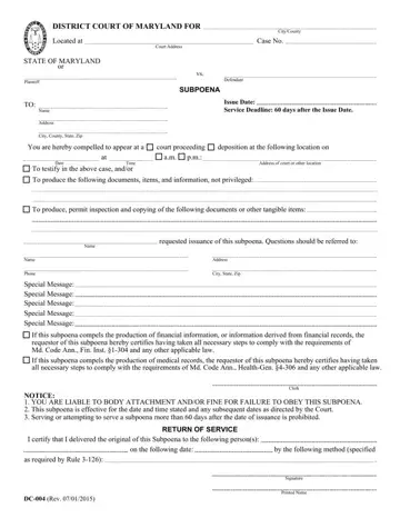 Md Form Subpoena Preview