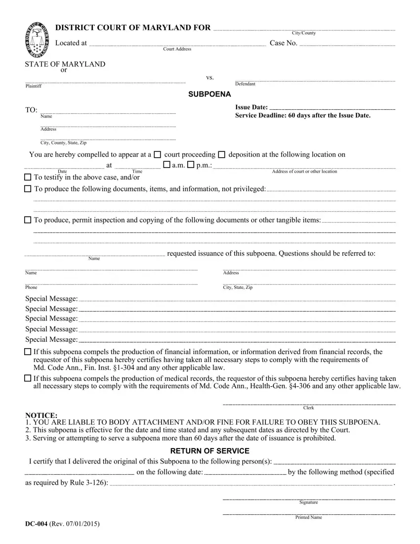 Md Form Subpoena first page preview