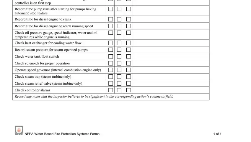 Finishing fire pump test log sheet step 2