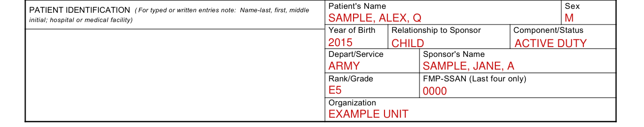 Medcom Form 756 example filled out, patient identification