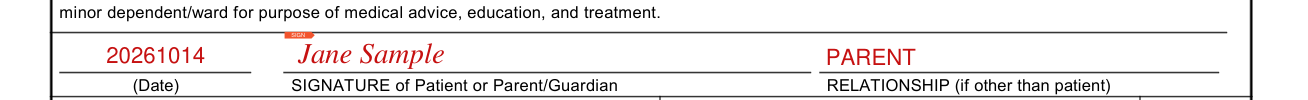 Medcom Form 756 example filled out, section V, signature, relationship and date