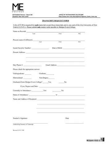Medgar Evers Request Form Preview