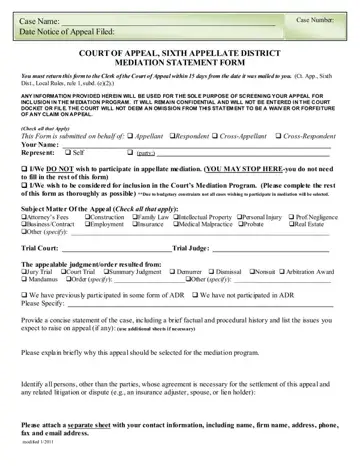Mediation Statement Form Preview