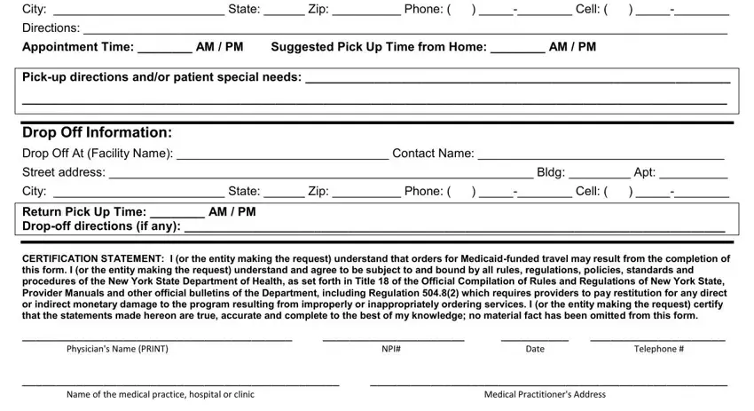 Filling out form 2020 transportation step 2