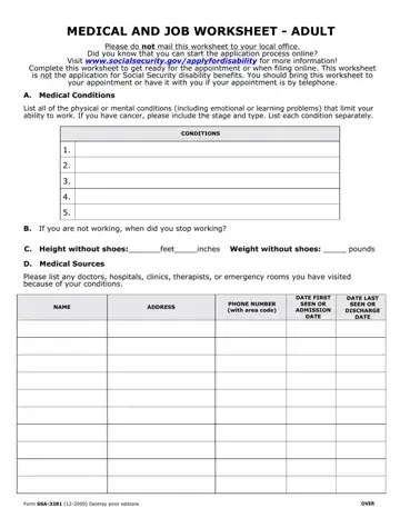 Medical And Job Form Worksheet Preview