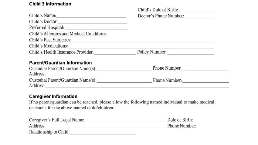 emergency form for babysitter  blanks to fill