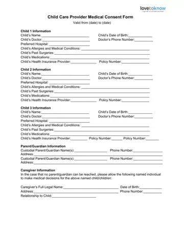 Babysitter Medical Consent Form Preview