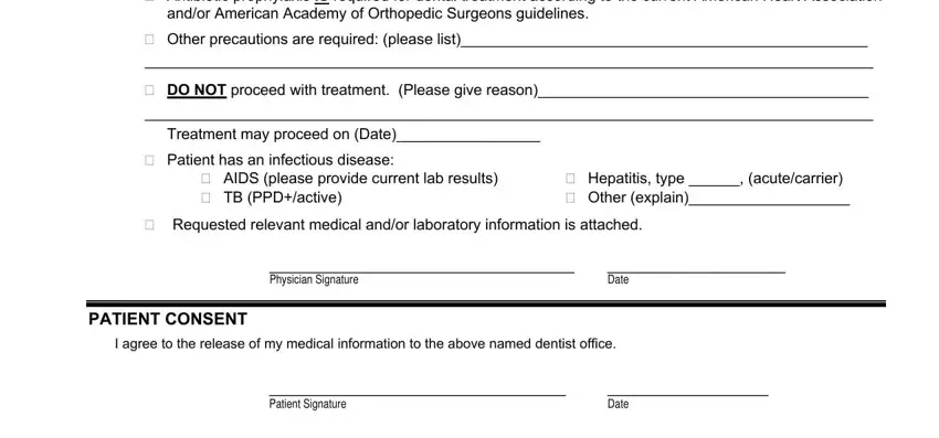 Filling out dental medical consultation request form for clerance stage 2