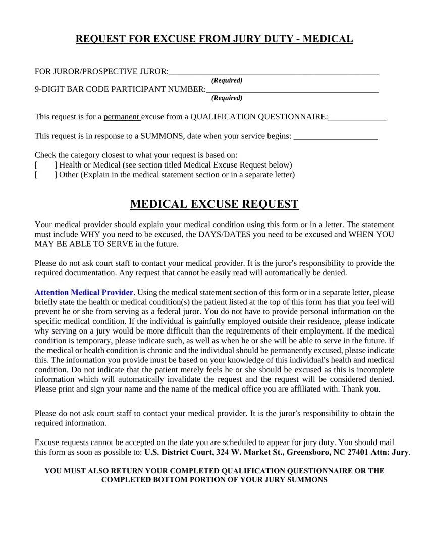 Medical Excuse Form first page preview