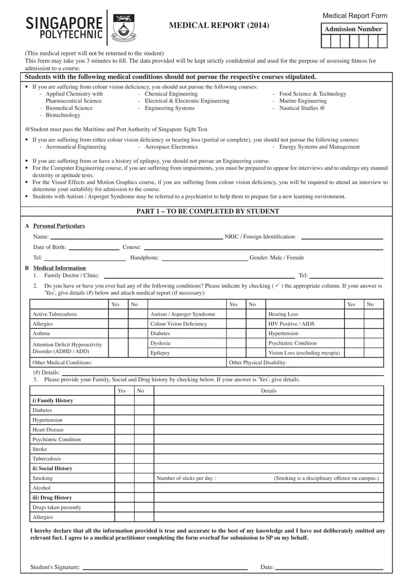 Medical Form Singapore first page preview