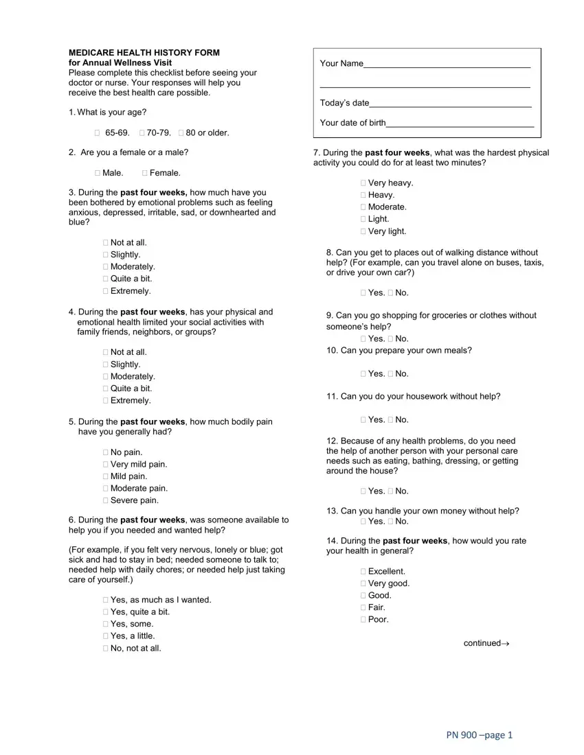 Medicare Annual Wellness Visit Form first page preview