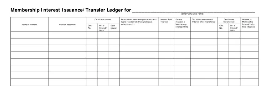 completing membership interest issuance transfer ledger step 1