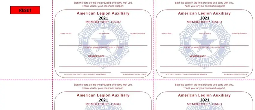 portion of blanks in american legion auxiliary national headquarter member data form