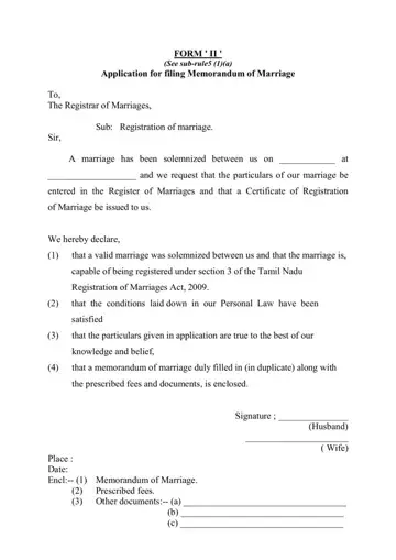 Memoradandum Of Marriage Form Preview