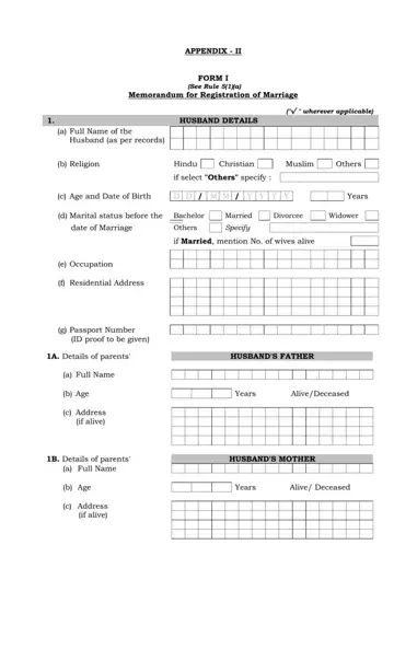 Memorandum Of Marriage Form 1 Preview