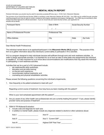 Mental Impairment Questionnaire Form Preview
