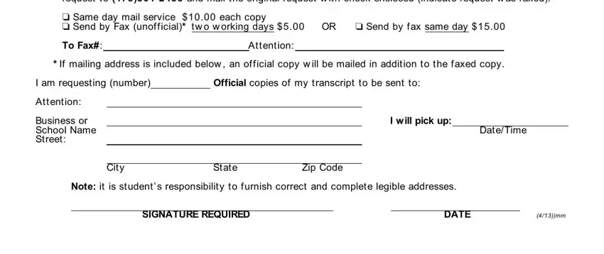 Filling in mercer university transcript request part 2