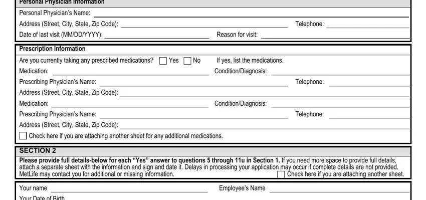 Filling in metlife eoi form step 5