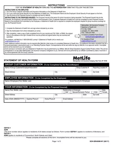 Met Life Evidence Of Insurability Preview