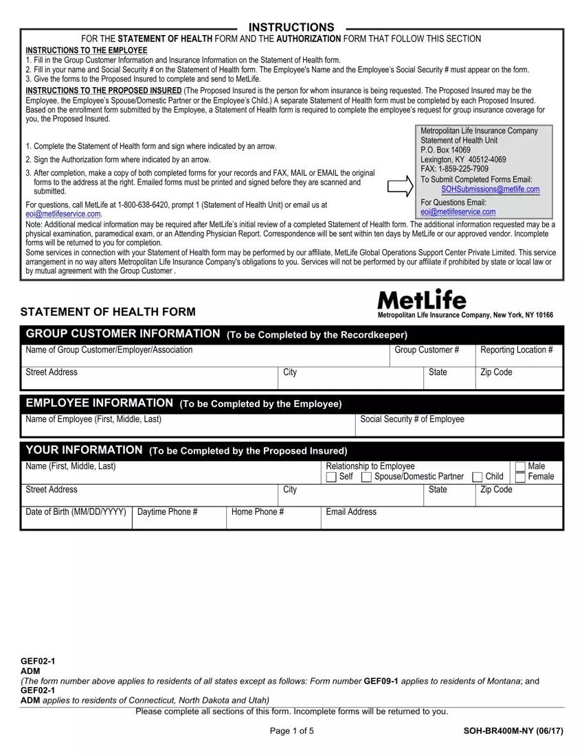Met Life Evidence Of Insurability first page preview