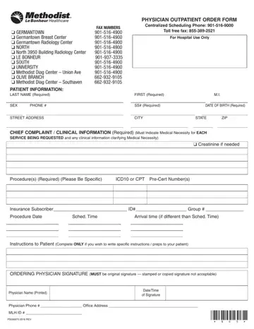 Methodist Outpatient Order Form Preview