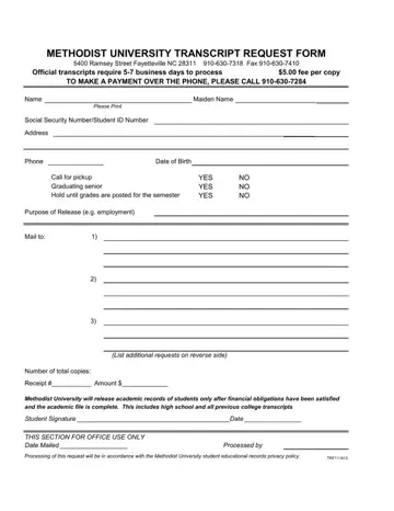 Methodist Transcript Form Preview