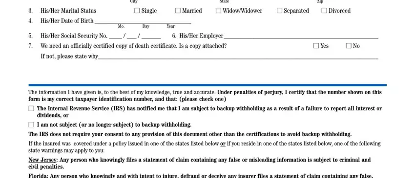 Filling out metlife death claim form step 2