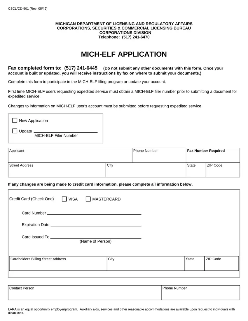 Mich Elf Application first page preview