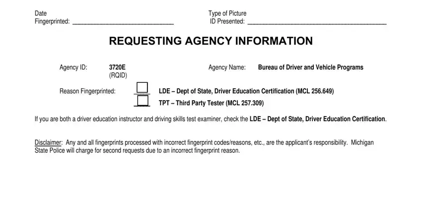 Filling in michigan applicant fingerprint card ri 008 step 2