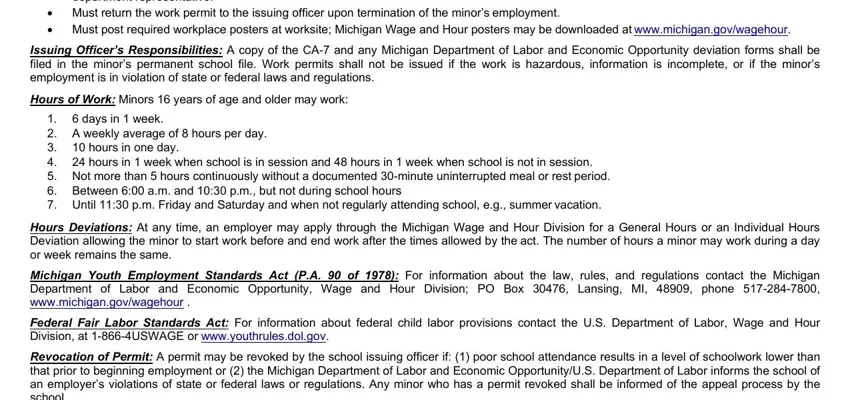 Filling in michigan work permit step 3