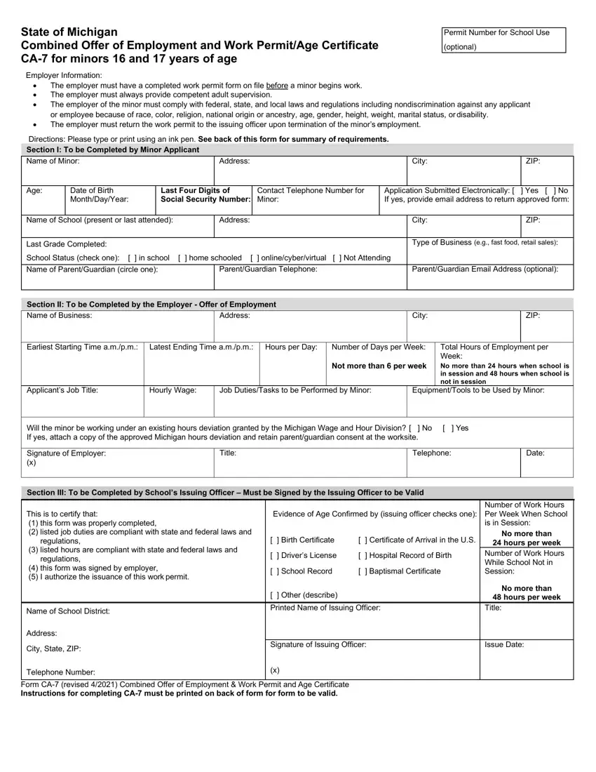 Michigan Form Permit first page preview