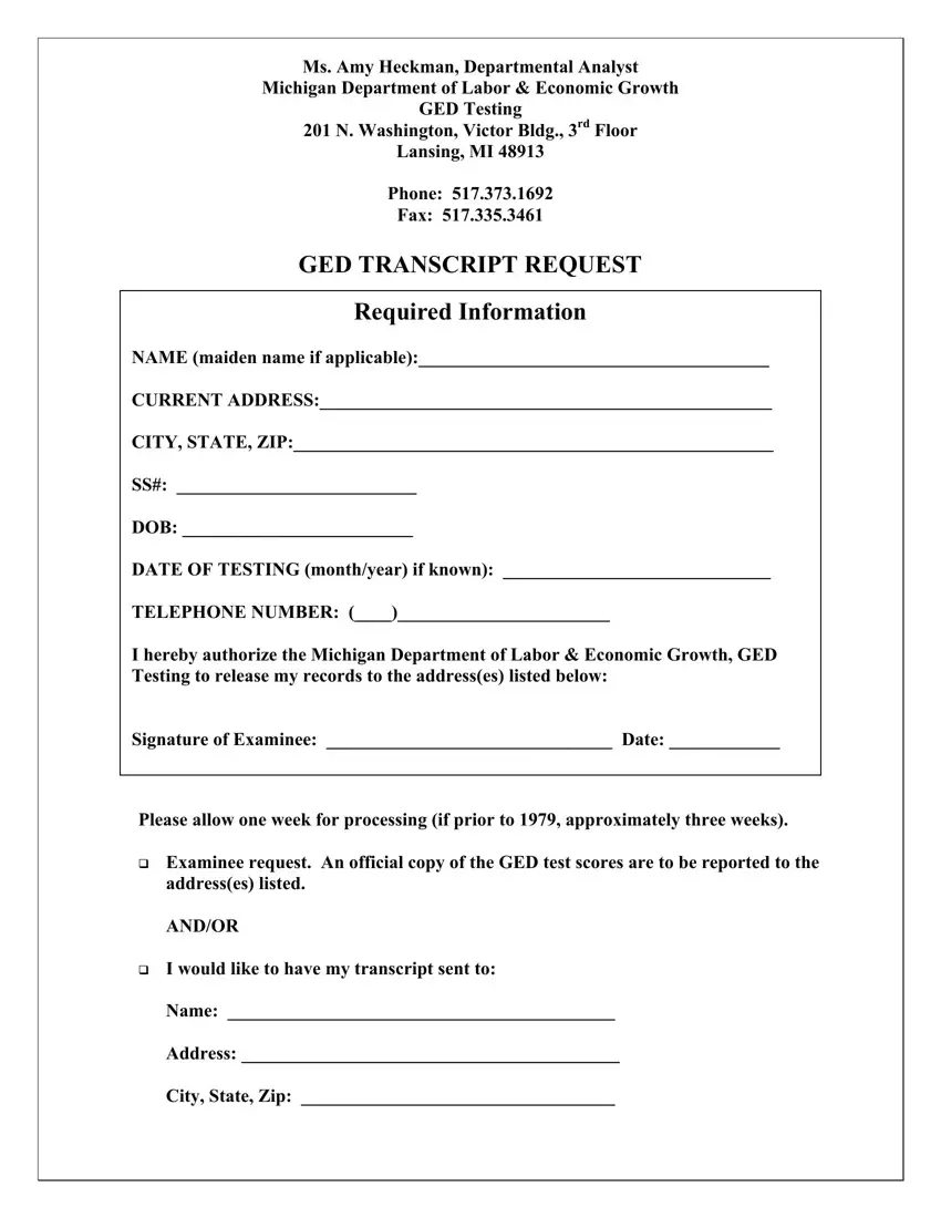 Michigan Ged Transcript Request first page preview