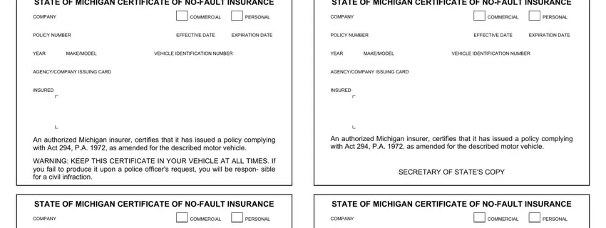 fillable online state of michigan no fault insurance certificate fields to fill in