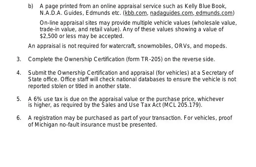 Entering details in tr 205 form michigan step 3