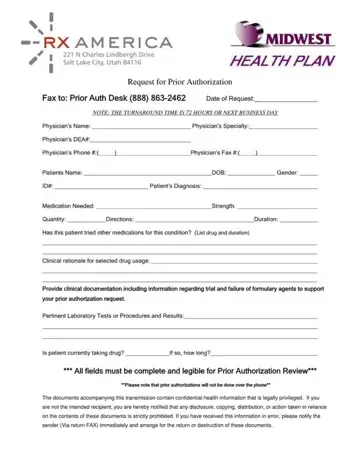 Midwest Prior Authorization Form Preview