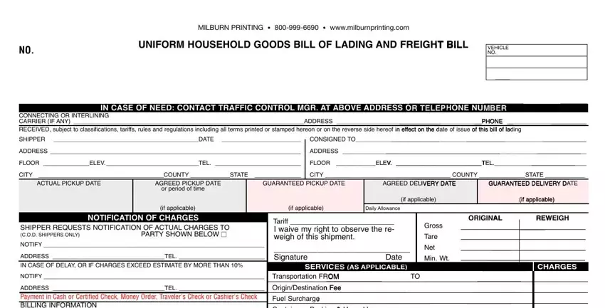 bill of lading form to print for move empty spaces to fill out
