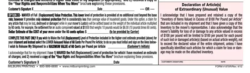 part 4 to entering details in bill of lading form to print for move