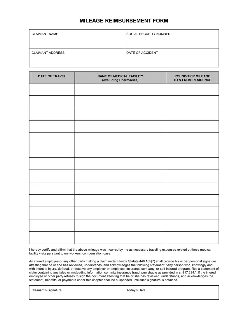 Mileage Reimbursement Form first page preview