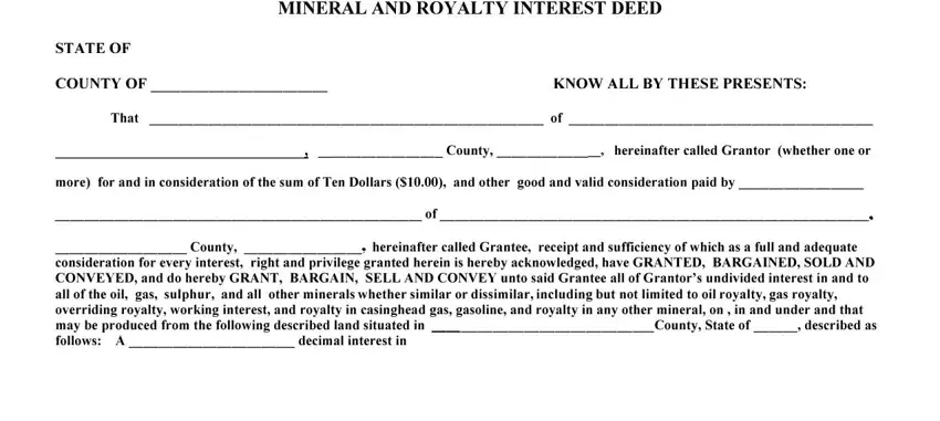 mineral deed transfer fields to fill out
