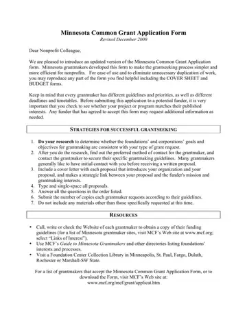 Minnesota Grant Application Form Preview
