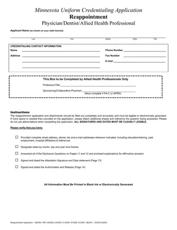 Minnesota Uniform Credentialing Application Form Preview