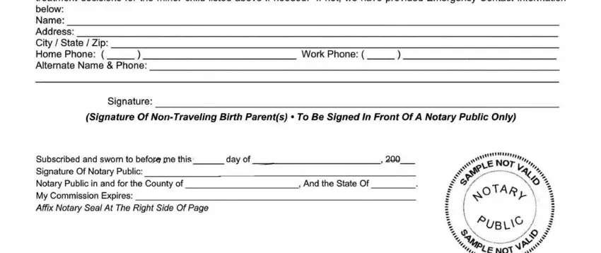 Entering details in affidavit consent parent form step 2