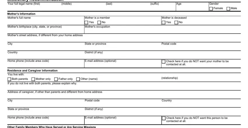 Filling out lds mission application form stage 5