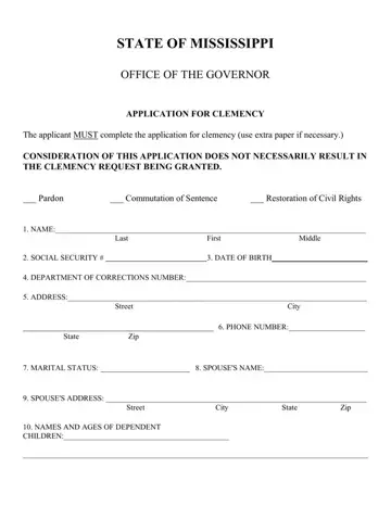 Mississippi Clemency Form Preview